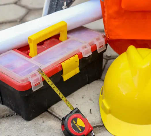Protect Tools and Equipment Toolbox and safety helmet on site